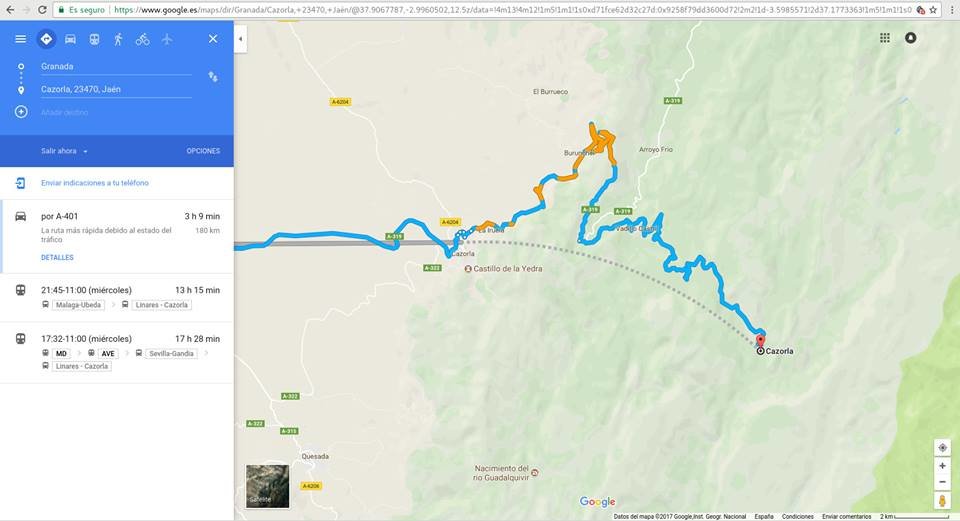 Ayuntamiento y vecinos piden una corrección por parte de Google sobre la ubicación de Cazorla en su aplicación "Maps" ya que dirige a mitad de la sierra.