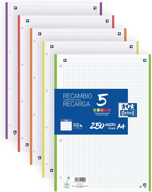 Oxford Hojas Cuadriculadas A4 – 120 Hojas (Paquete De 2) – Papel Optik Paper 90g – Cuadrícula 4x4 Con Margen – 4 Taladros
