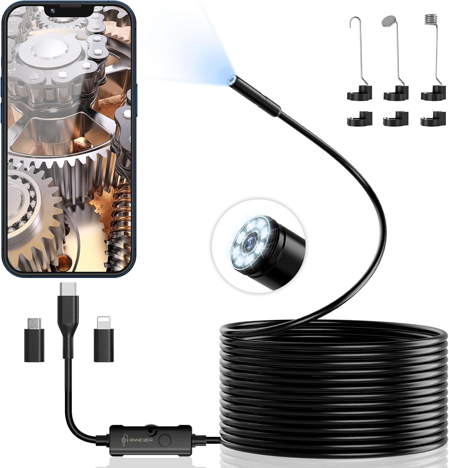 Endoscopio Industriale Ennovor 1920P HD - Telecamera Snake 5m, Schermo 4.3", Impermeabile IP67 - Foto 7