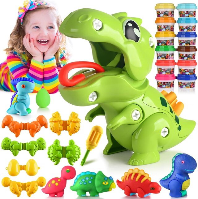 Set De Plastilina Dinosaurios De 18 Piezas – 8 Colores + 5 Moldes De Huevo Y 4 Herramientas, Regalo Creativo Para Niños De 3 A 6 Años