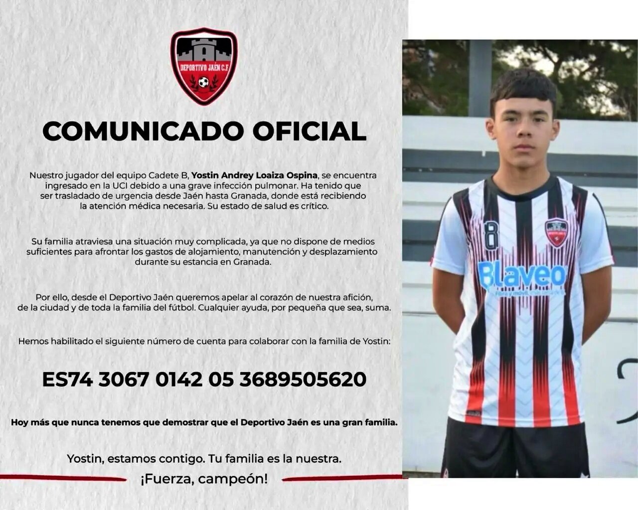 Movilización solidaria del fútbol jiennense por un canterano del Deportivo Jaén