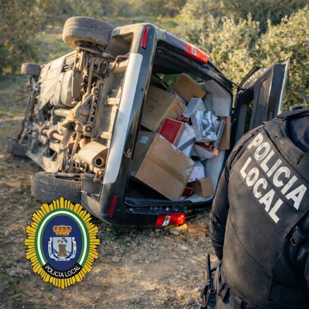 Una furgoneta conducida por menores huye de la Policía Local de Mancha Real y acaba saliéndose de la vía