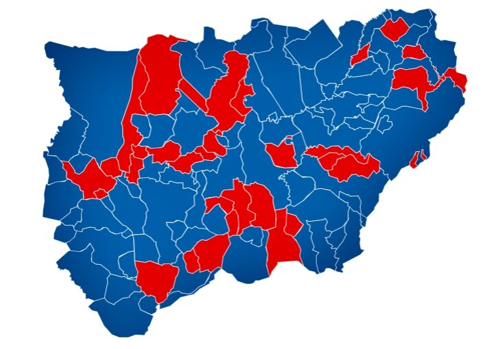 El PP tiñe de azul la provincia y el PSOE se refugia en sus últimos bastiones rurales